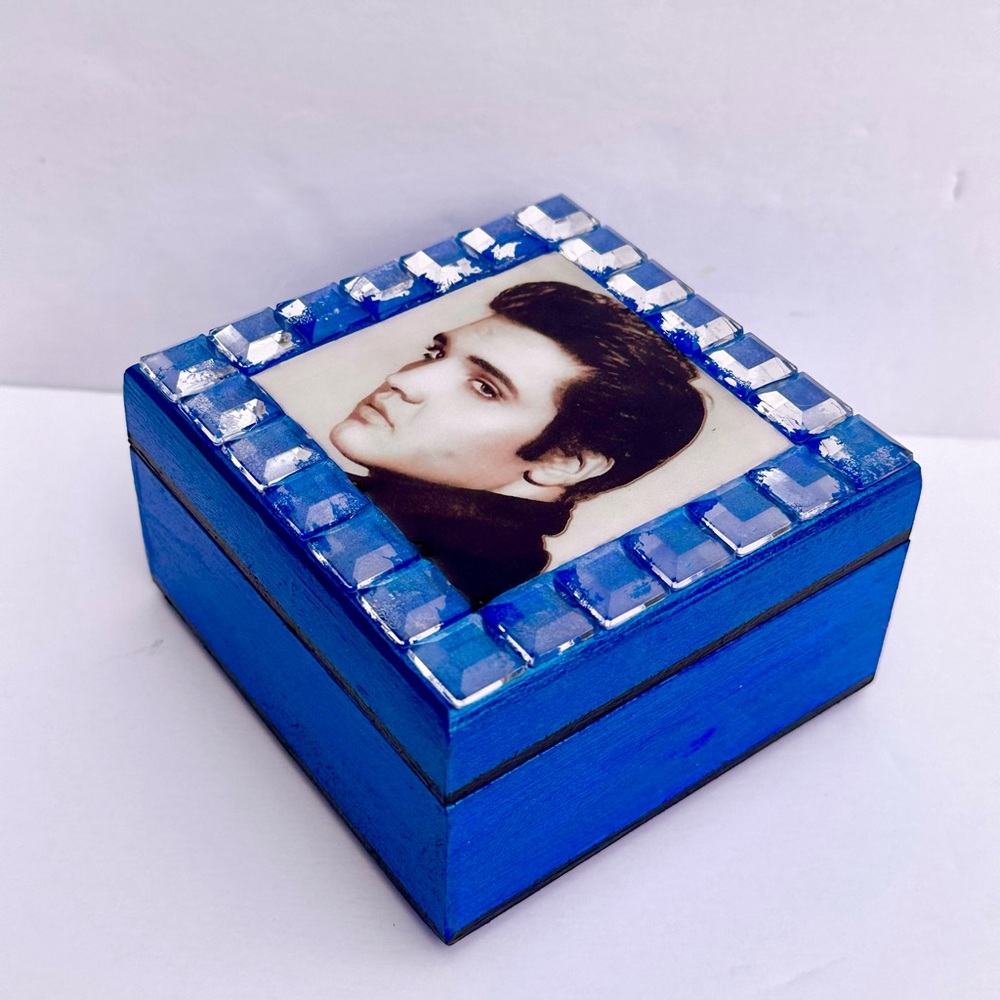 Blue Decorative Jewelry Box with Portrait of Elvis Presley